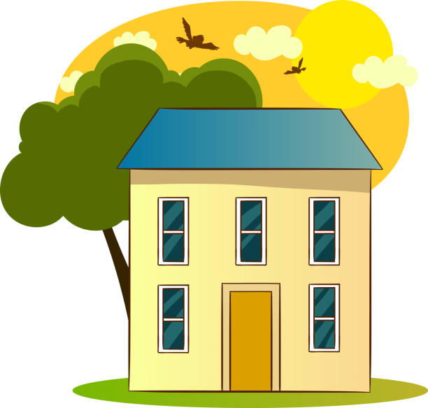 ilustraciones, imágenes clip art, dibujos animados e iconos de stock de ilustración vectorial de una casa de dos pisos con un jardín con dos ventanas - the garden house