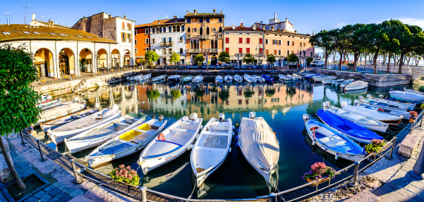 historic buildings at the old Town and port of Desenzano at the Lago di Garda in italy