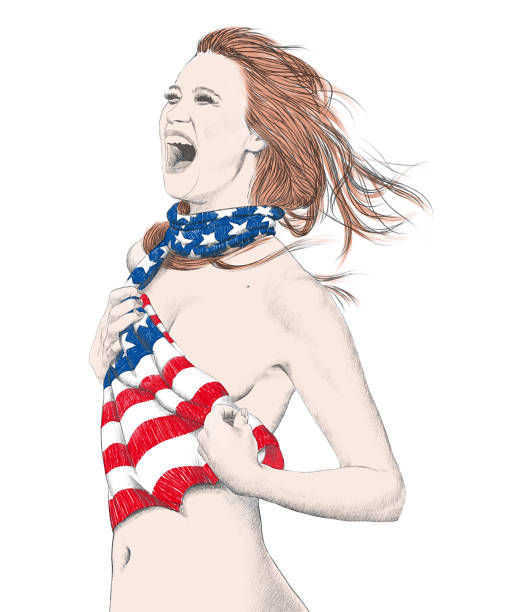 istock Young Woman Wearing Only American Flag 147981611