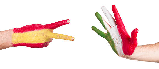 istock rock, paper, scissors game with flags Spain and Italy 147981615