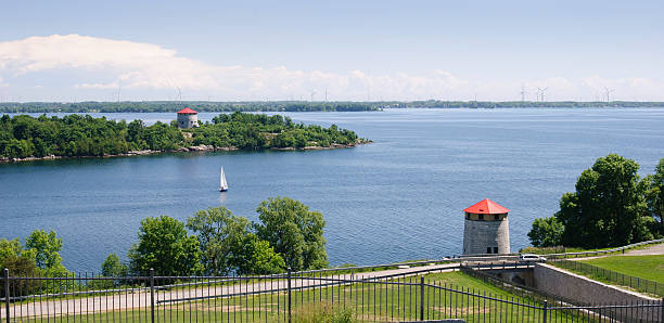 Two watch towers at Fort Henry, Kingston, Ontario Panoramic View on some watch towers at Fort Henry, Kingston, Ontario kingston ontario photos stock pictures, royalty-free photos & images