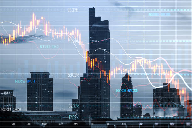 istock Abstract falling red crisis forex chart grid on blurry city view wallpaper. Recession, trade and downfall concept. Double exposure. 1479823555