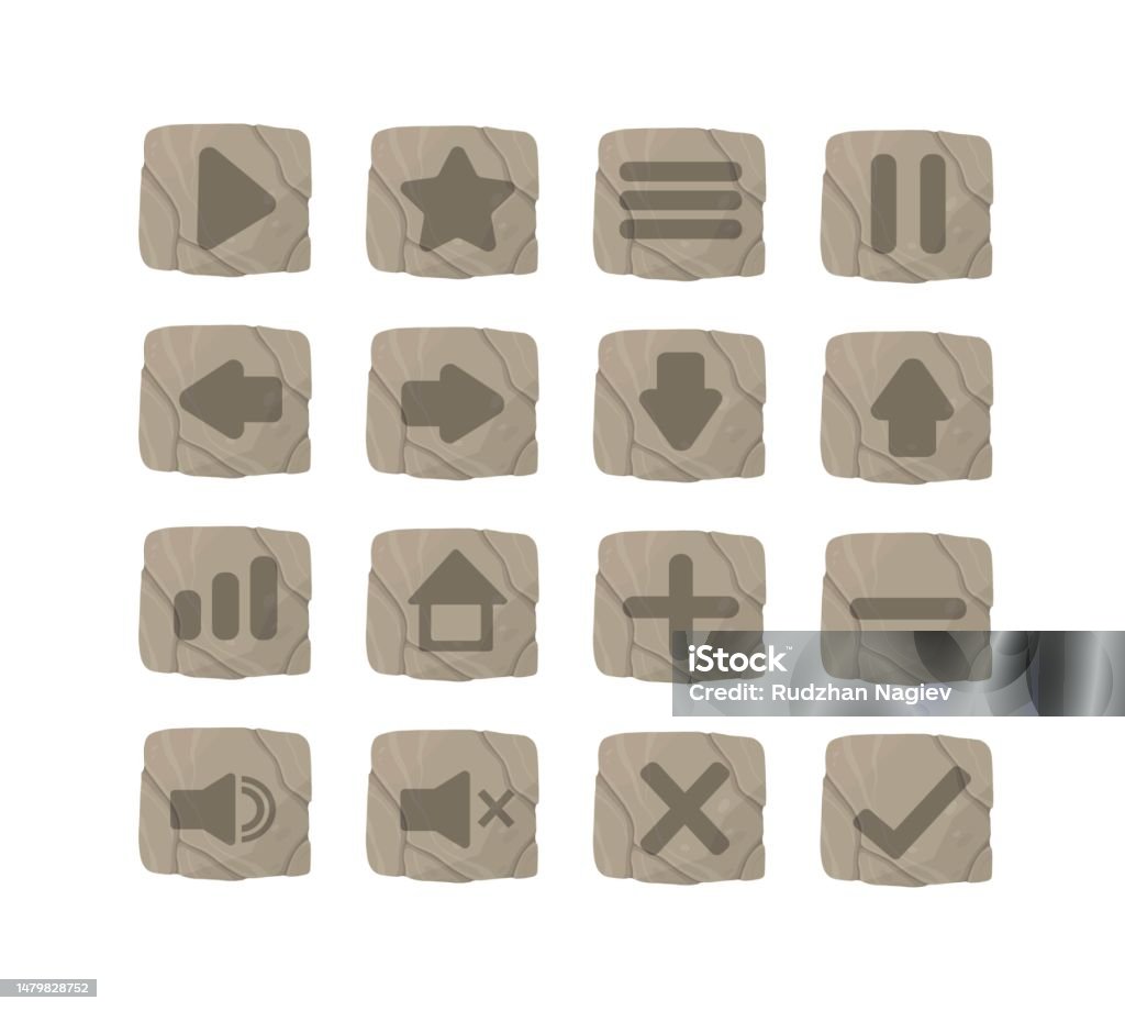 Stone Pause Button Stone Jungles Buttons Set Stock Illustration - Download Image Now ...