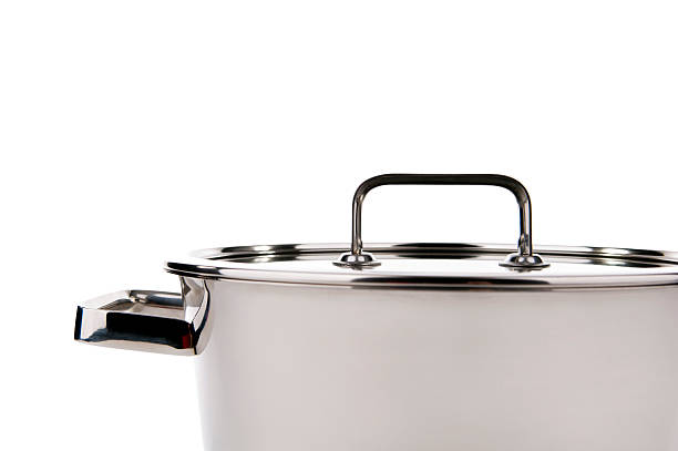istock Modern white saucepan with steel lid. 147982916