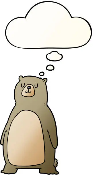 Vector illustration of cartoon bear with thought bubble in smooth gradient style