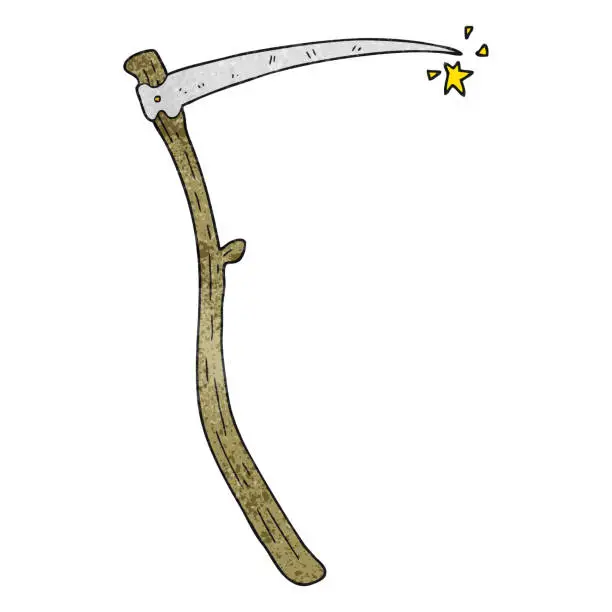 Vector illustration of freehand textured cartoon sharp scythe
