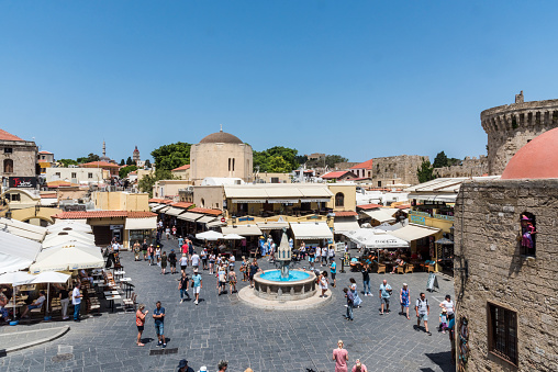 Hippocrates square in the historic old town of Rhodes, Greece