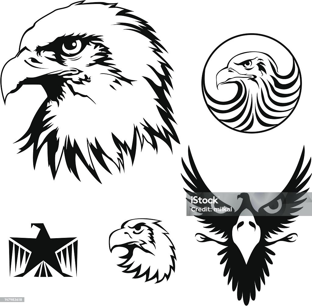 Eagle set Set of heraldry realistic eagle head and symbol design elements, black colored.ZIP contain Eps8, AI12cs2 ,PDF and JPEG files. Eagle - Bird stock vector