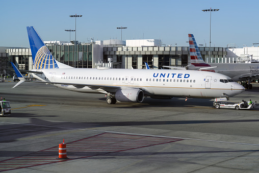 Los Angeles, California, United States, November 24, 2016: United Airlines Boeing 737 Next Gen jet with registration N37274 shown at the Los Angeles International Airport, LAX, during push back from a gate.