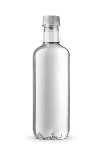 Bottle of purified water without label isolated on a white background.