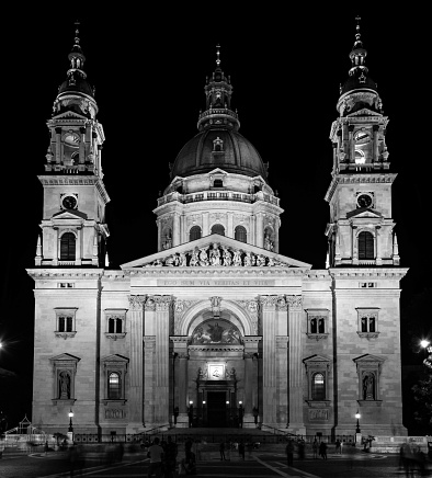St Stephen's Basilica lit up at night, Budapest, Hungary
