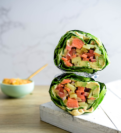 Lettuce wraps with veggies and avocado