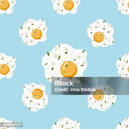 istock Yummy fried egg seamless pattern. Background for your design, fabric textile, wallpaper or wrapping paper 1479844329