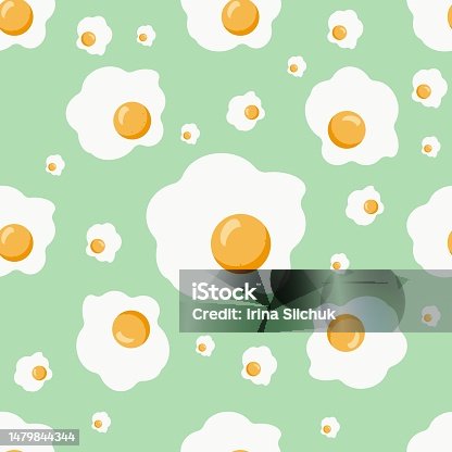 istock Yummy fried egg seamless pattern. Background for your design, fabric textile, wallpaper or wrapping paper 1479844344