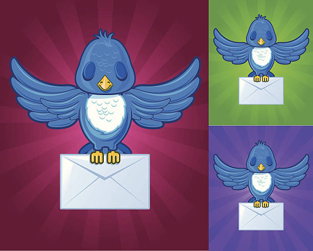 птица с почты на цветной фон - twitter bird elegance blue stock illustrations