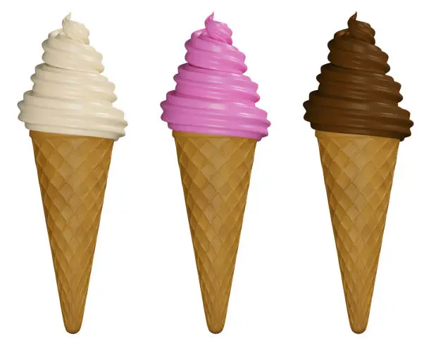 Vector illustration of isolated ice creams realistic illusrtation. 3d ice cream cones