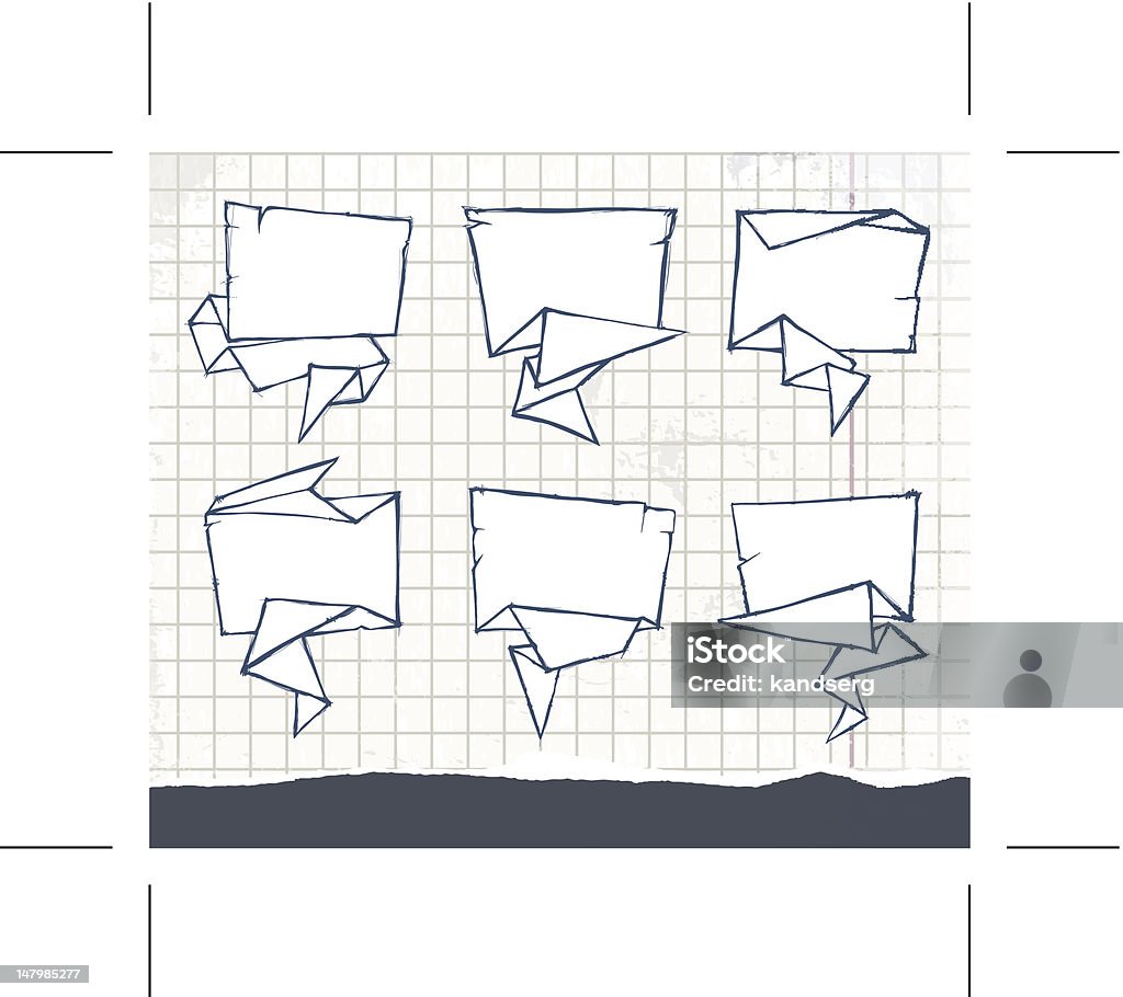 Set of hand-drawn origami speech bubbles Set of hand-drawn origami speech bubbles on dirty sketchbook background. Vector EPS 10 illustration. Transparency used. Art stock vector