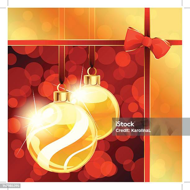 Banner Vermelho E Dourado Com Ornamentos De Natal - Arte vetorial de stock e mais imagens de Amarelo - Amarelo, Bola de Árvore de Natal, Claro