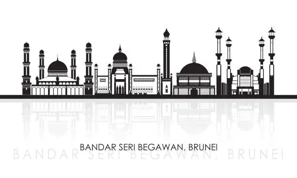 Vector illustration of Silhouette Skyline panorama of city of Bandar Seri Begawan, Brunei