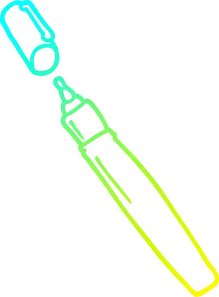 Vector illustration of cold gradient line drawing of a cartoon permanent marker