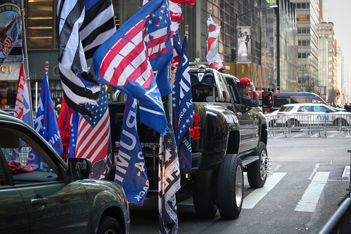 Protester at Trump Tower Drive by in a Truck with Trump Flags and Loud Horns