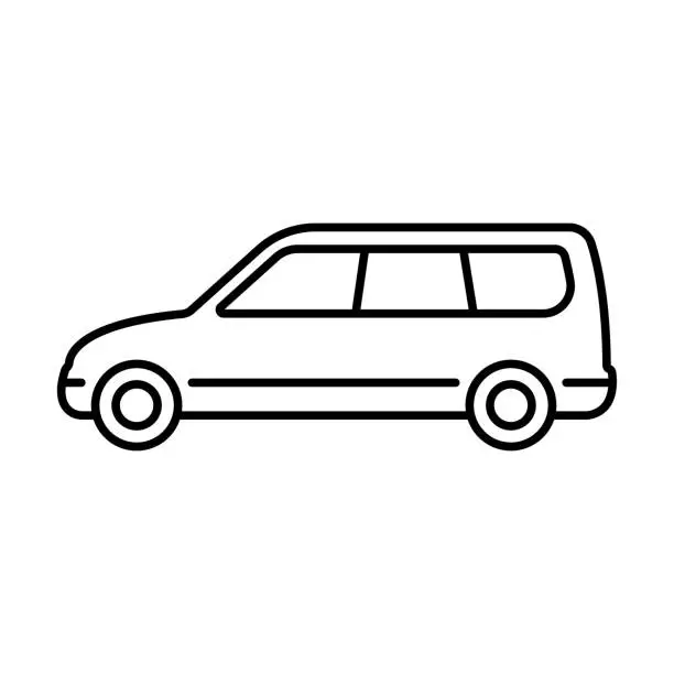 Vector illustration of Car icon. Black contour linear silhouette. Side view. Vector simple flat graphic illustration. Isolated object on a white background. Isolate.