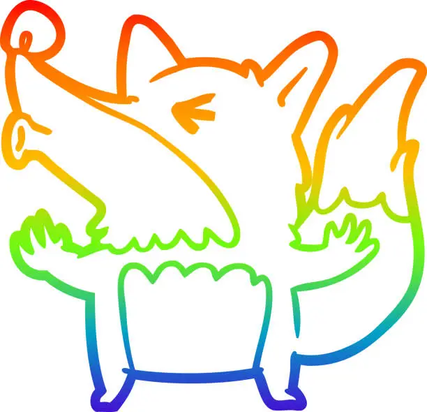 Vector illustration of rainbow gradient line drawing of a halloween werewolf howling