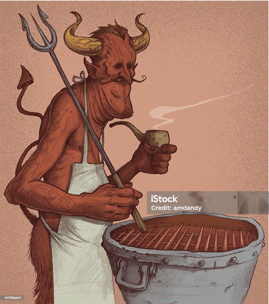 The Devils Cookout this is Ol'Satan having himself a old fashioned BBQ cookout, and your invited. or heck use this as an invite to your creepy Halloween cookout.   Devil stock vector