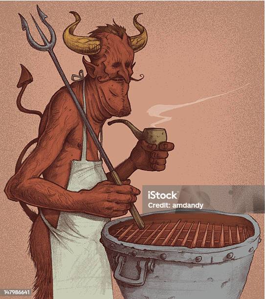 The Devils Cookout Stock Illustration - Download Image Now - Devil, Retro Style, Barbecue Grill