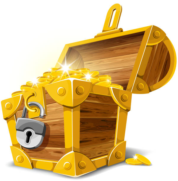 illustrazioni stock, clip art, cartoni animati e icone di tendenza di oro antico scatola del tesoro illustrazione vettoriale - treasure luck treasure chest wealth