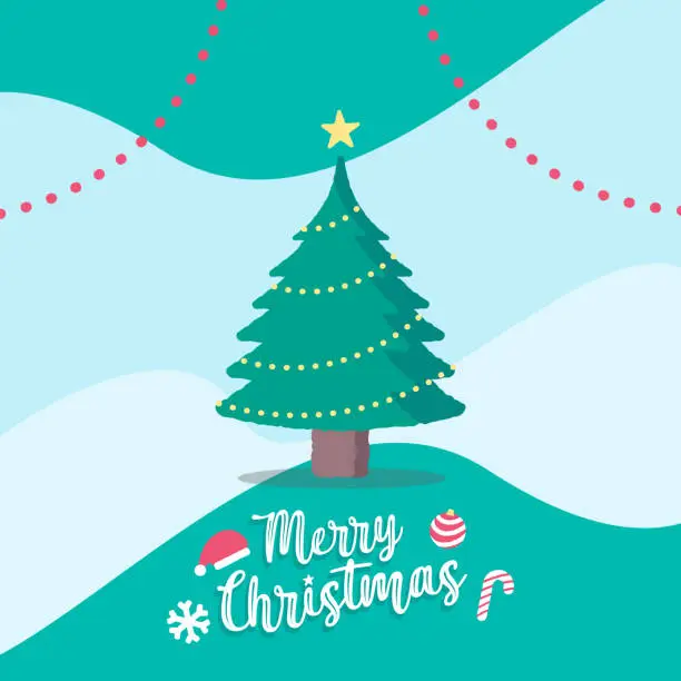 Vector illustration of Christmas tree, modern flat design. Can be used for printed materials - leaflets, posters, business cards or for web. Symbol of Happy New Year, Merry Christmas holiday celebration. Vector illustration