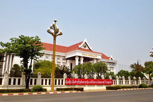 Vientiane, Laos.\nThe Lao Prime Minister's Office is located next to the Arch of Triumph, and its architectural style is highly characteristic of Lao nationality.