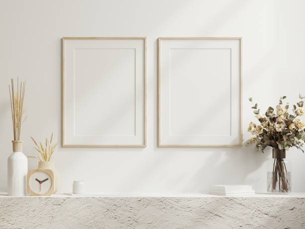 istock Mockup two poster frame in minimalist interior background with white green wall. 1479881496