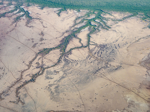 View of river and mud flats taken from the air in The Kimberley Western Australia