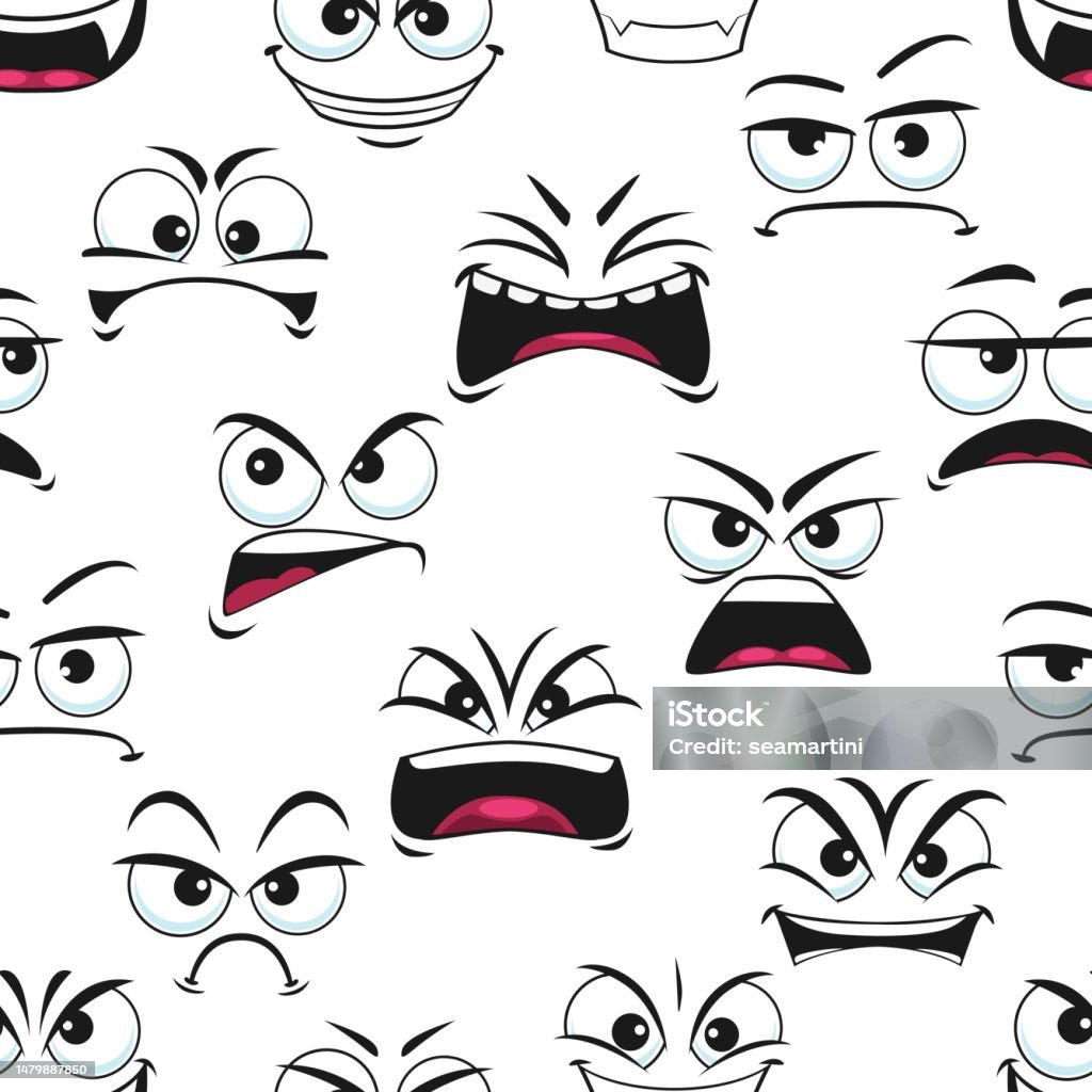 Cartoon Angry And Sad Faces Seamless Emoji Pattern Stock Illustration cartoon-angry-and-sad-faces-seamless-emoji-pattern-stock-illustration