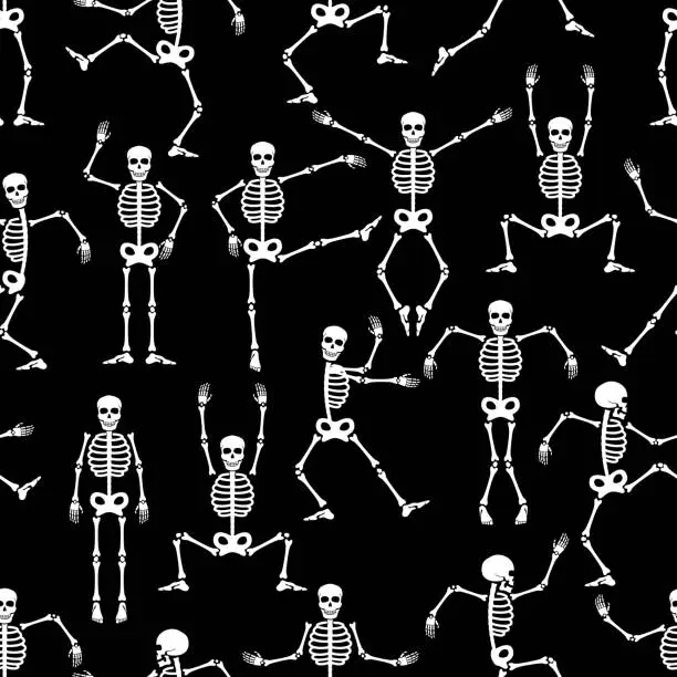 Vector illustration of Skeleton dance Halloween seamless pattern