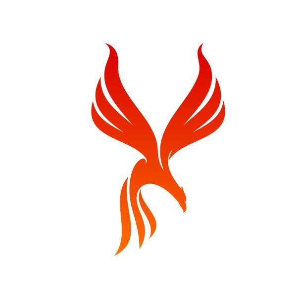 ilustrações de stock, clip art, desenhos animados e ícones de phoenix bird icon, firebird with fire wings symbol - phoenix fire tattoo bird