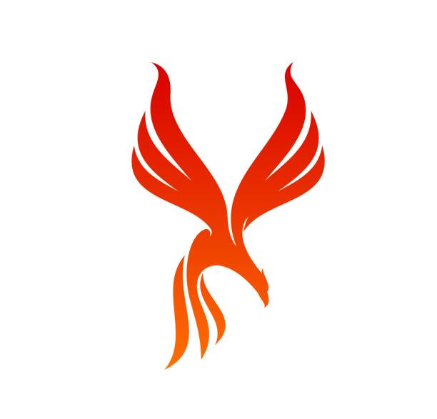 икона птицы феникс, жар-птица с символом огненных крыльев - phoenix fire tattoo bird stock illustrations