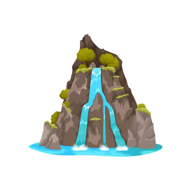 Vector illustration of Cartoon waterfall, water cascade, nature landscape