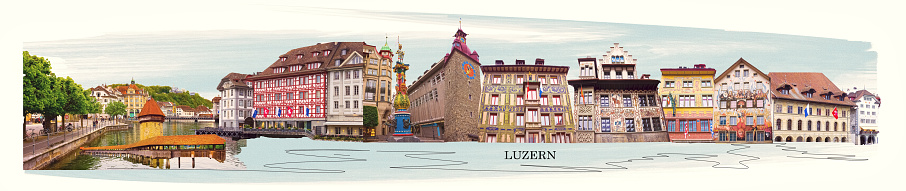 The collage from views of Luzern at Switzerland. Art design