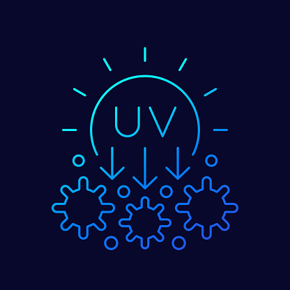 UV light for disinfection, ultraviolet rays line vector icon