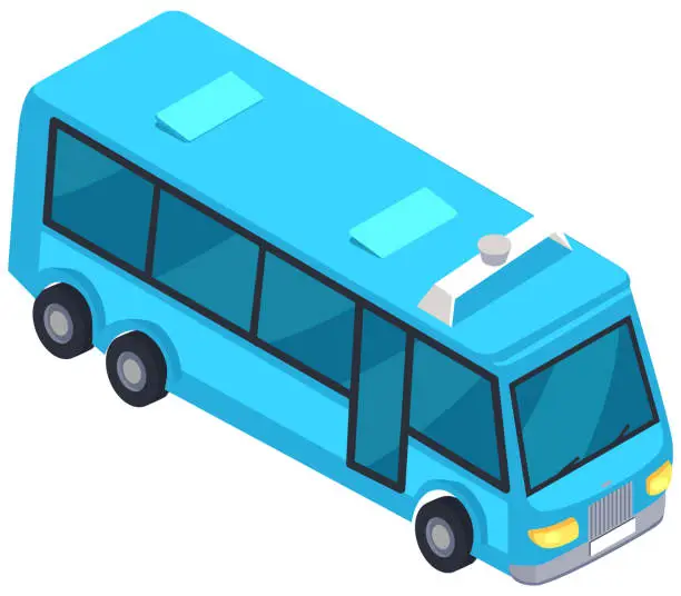 Vector illustration of Road vehicle designed to carry passengers. Big blue bus for transporting people around town