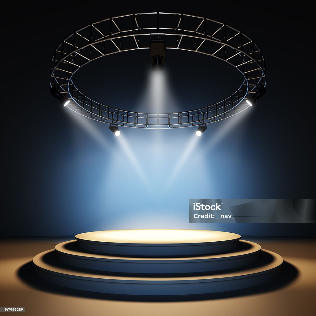 Empty stage. A 3d illustration of empty concert stage illuminated by spotlights.http://arts4art.com/Istock/stages_stands.jpg Stage - Performance Space Stock Photo