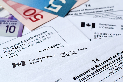 Canada Revenue Agency income tax forms and statements to prepare taxes