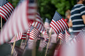 American flags are 911 memorial in New York during Independence day