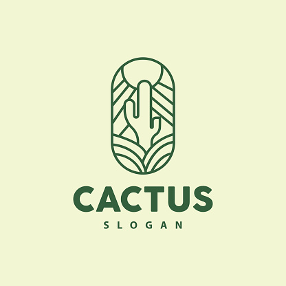 Cactus Logo, Desert Green Plant Vector, Simple Design Elegant Line Style, Icon Illustration Symbol