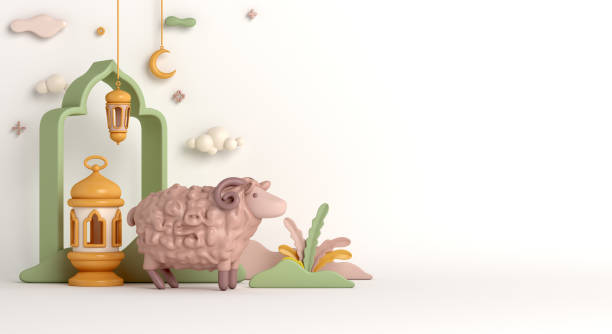 istock Eid al adha islamic decoration background with goat sheep arabic lantern crescent, ramadan kareem, mawlid, iftar, isra miraj, eid al fitr, muharram, copy space text area, 3D illustration. 1479906868