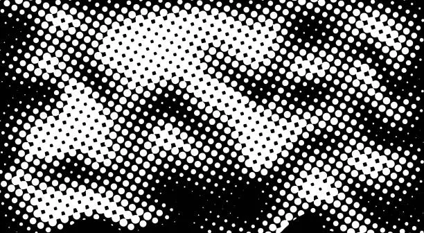 Vector illustration of Black and white half tone dots gradient background