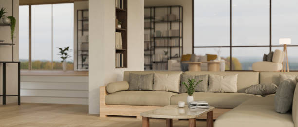 istock Modern contemporary spacious living room interior design with comfortable couch 1479908725