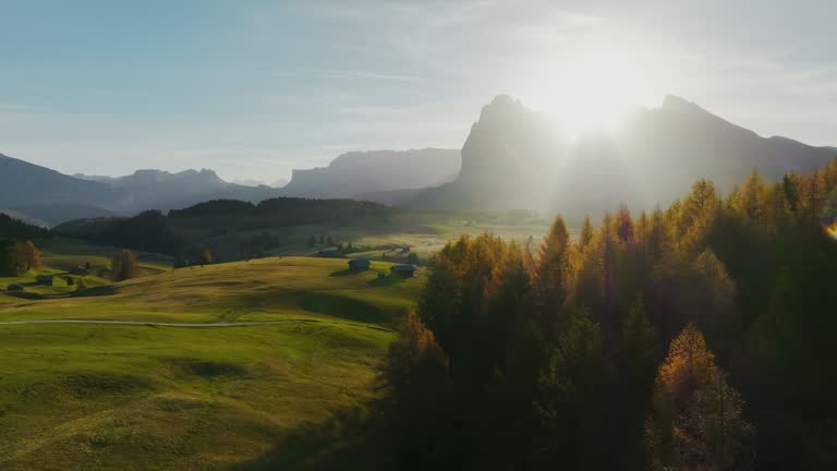 Aerial view of Seiser Alm  in autumn